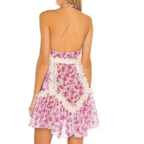 CHIO Floral Frill Short Dress Pink, Medium, unlined pull on styling - Picture 5 of 8